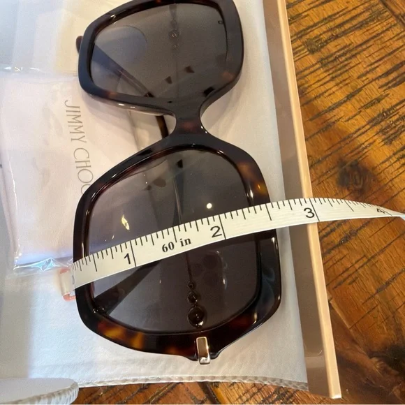 Jimmy Choo Tortoise Shell Sunglasses with pearl decorations display picture 2